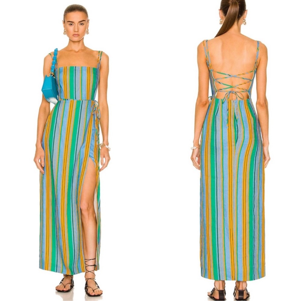 Staud Women’s Celestine Wrap-Effect Linen Stripe Ibiza Dress Size 4
